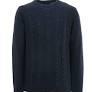 Farah TOPLEY denim blue lambswool marl cable knit pattern front crew neck jumper