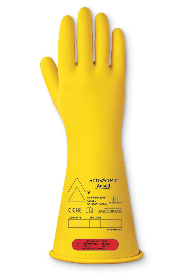 Ansell 14" rubber low voltage electrical insulating glove (class 0)
