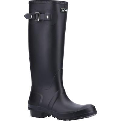 Cotswold Sandringham Women's Buckle-Up Wellington Boots - Knee-High Rain Boots (US Size 7, Black)