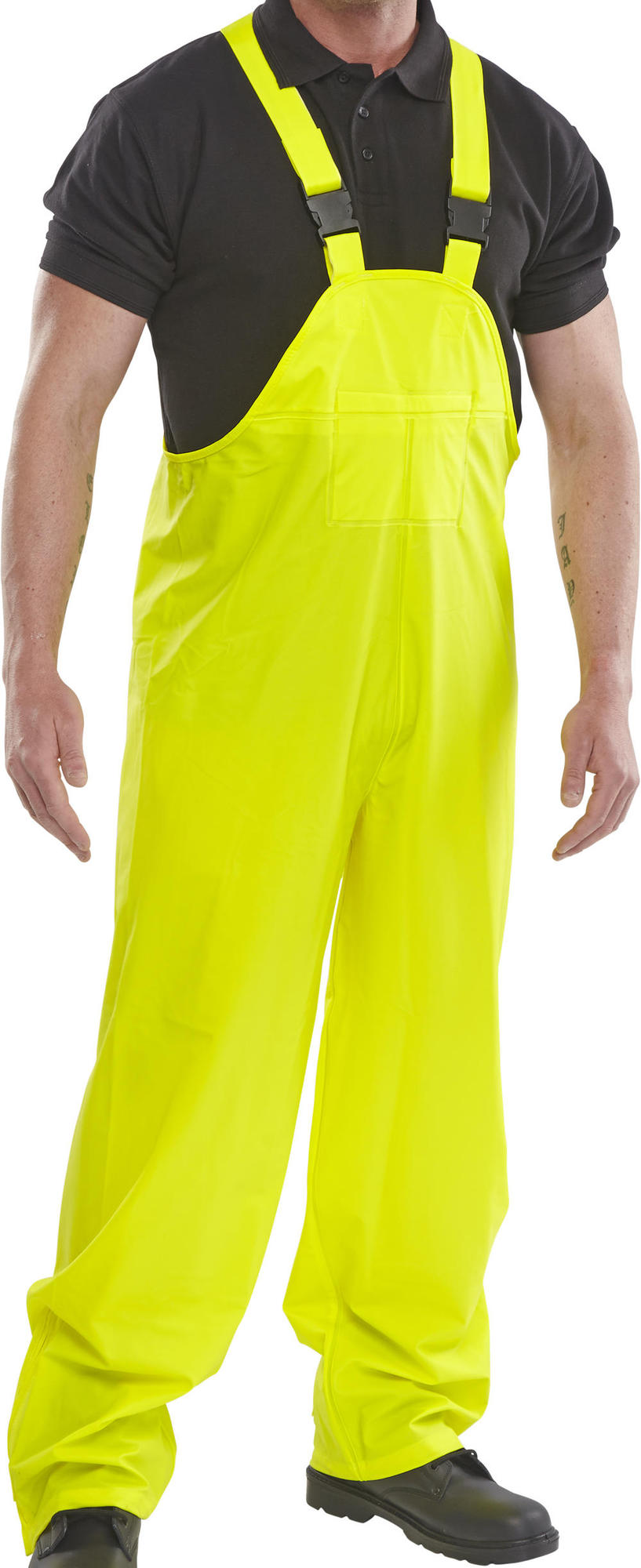 B-Dri yellow men's waterproof PU/polyester bib & brace salopette