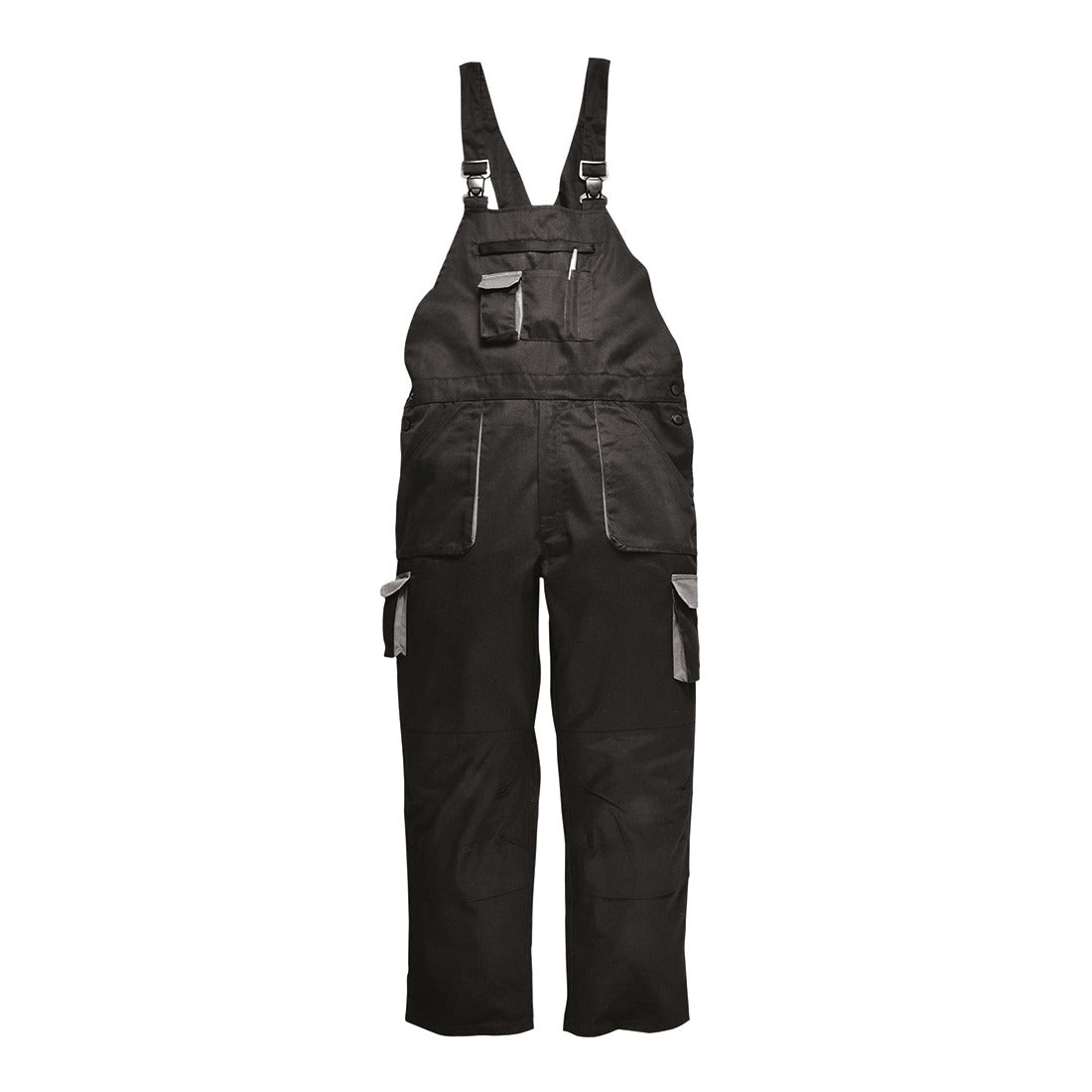 Portwest Texo black cotton rich contrast lined bib & brace work dungarees size small #TX17