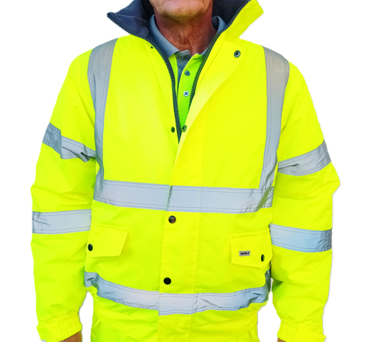 High visibility yellow showerproof windproof quilted bomber jacket