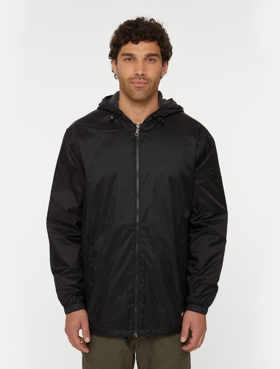 Dickies men's black nylon waterproof fleece-lined hooded rain jacket