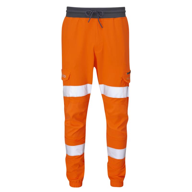Leo HAWKRIDGE rail recycled sustainable stretch high visibility orange jog pants