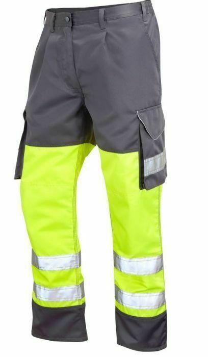 Leo Bideford high visibility ISO 20471:1 yellow/grey polycotton cargo work trousers