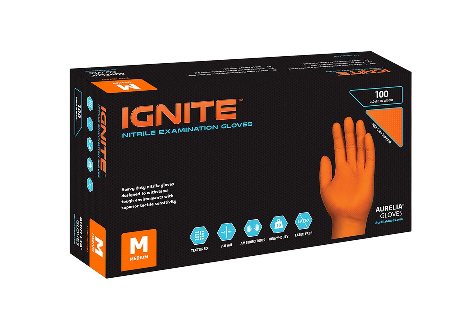 Aurelia Ignite orange heavy duty industrial nitrile examination work gloves