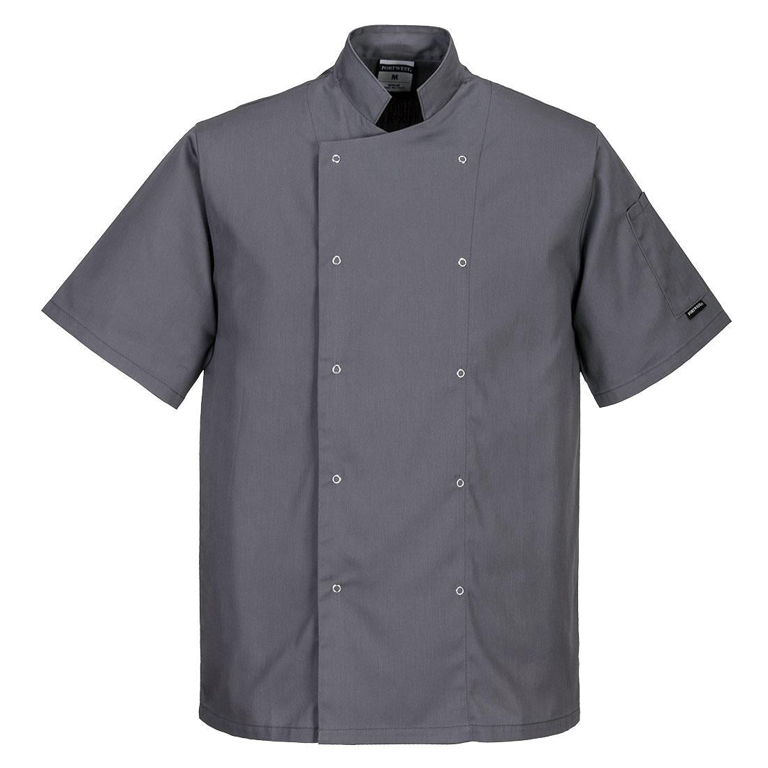 Portwest Cumbria grey short sleeve work catering food kitchen chefs jacket #C733