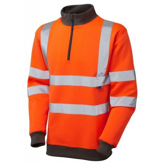 Leo BRYNSWORTY recycled sustainable sourced high visibility orange 1/4 zip work sweatshirt #SS01