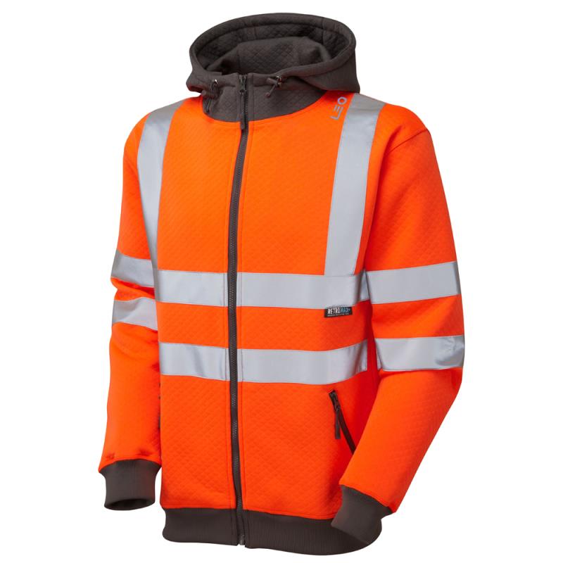 Leo SAUNTON recycled sustainable high visibility orange full-zip work hoodie sweatshirt #SS02