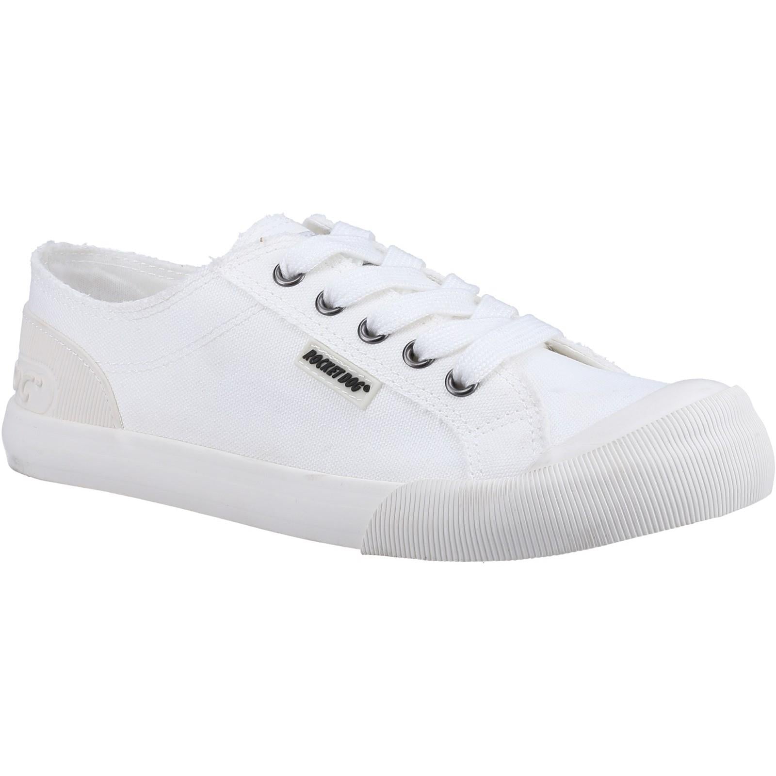 Rocket Dog Jazzin 12A Canvas ladies all white lace up plimsoll trainers shoes