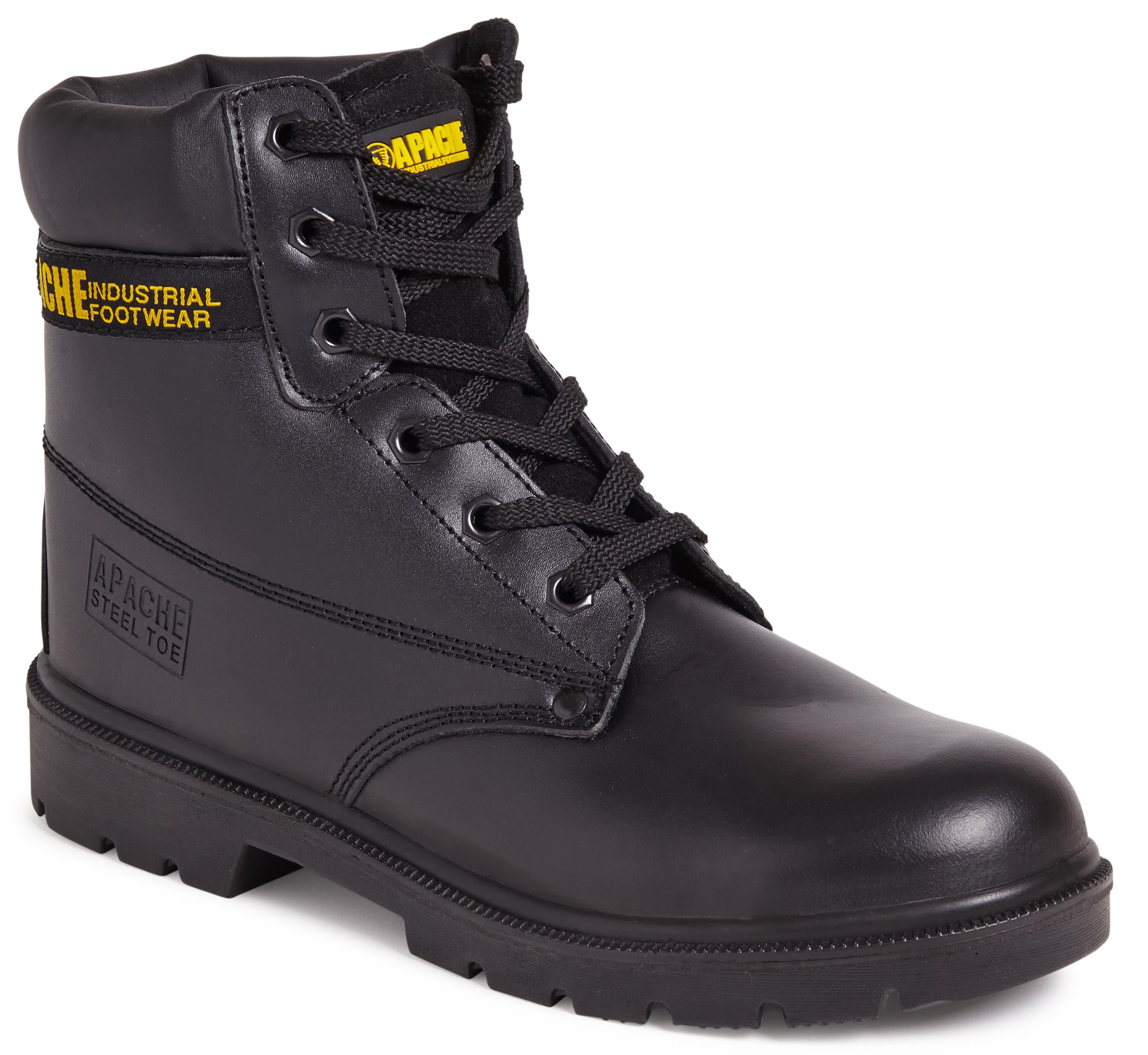 Apache AP300 black S3 weather resistant leather steel toe safety boot with midsole