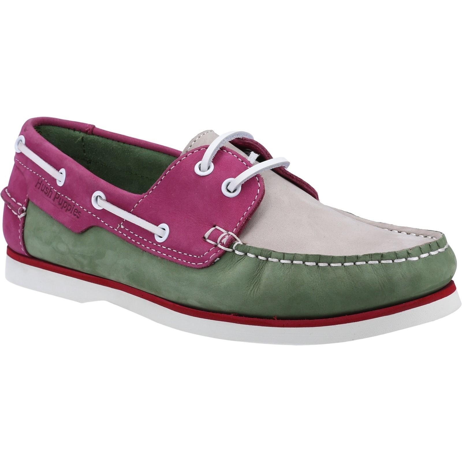 Hush Puppies Hattie green/pink/grey ladies summer memory foam deck boat shoes