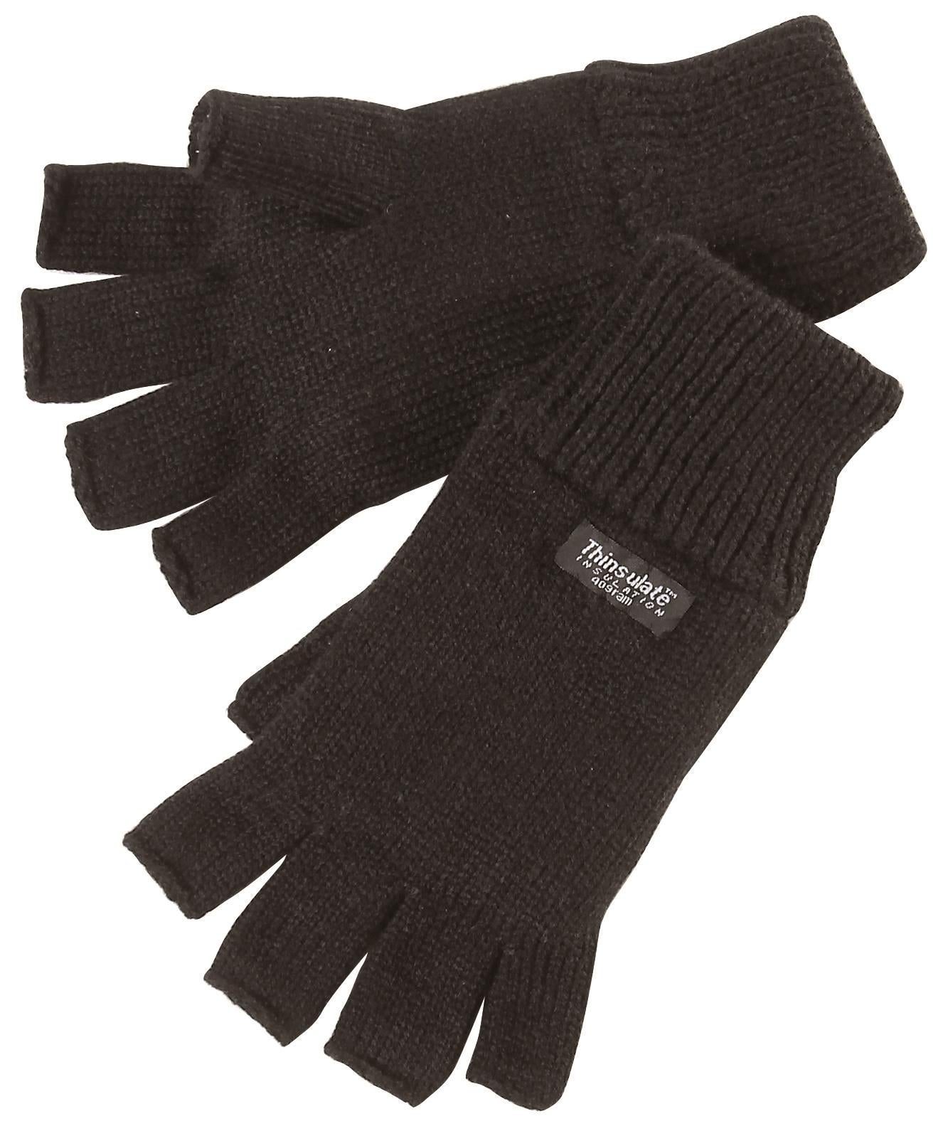 Fort Thinsulate thermal-lined fingerless black knitted winter glove #603