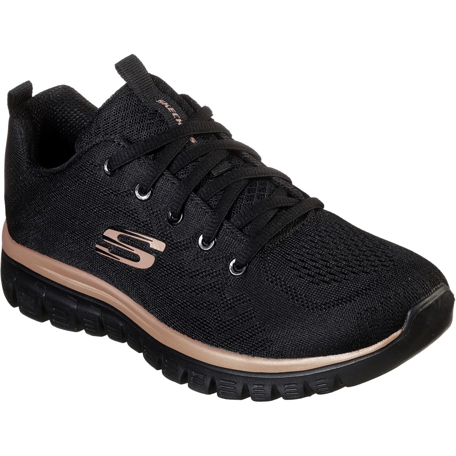 Skechers Graceful Get Connected black/gold ladies memory foam trainers shoes