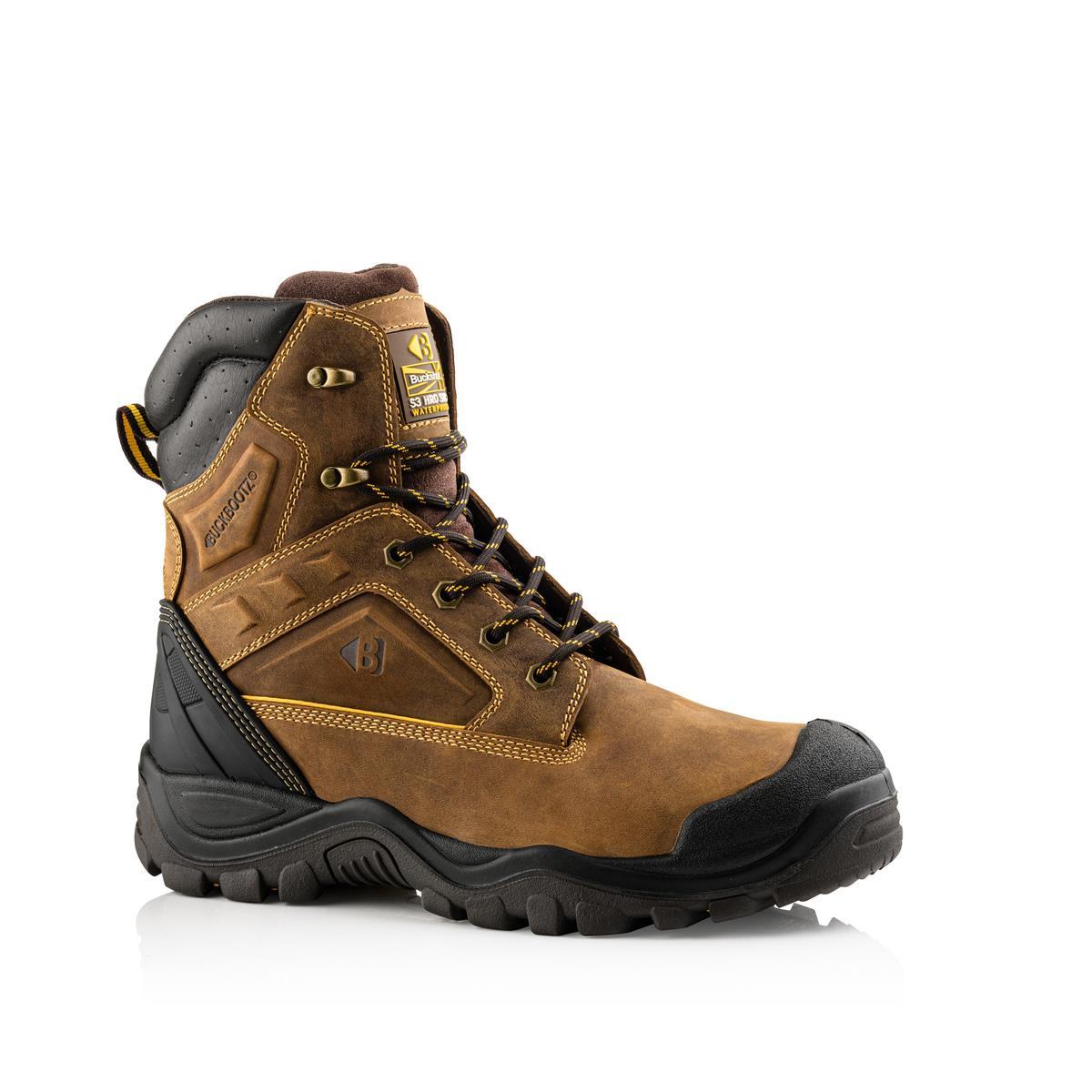 Buckbootz S3 brown waterproof high leg steel toe/midsole safety work boot #BSH011