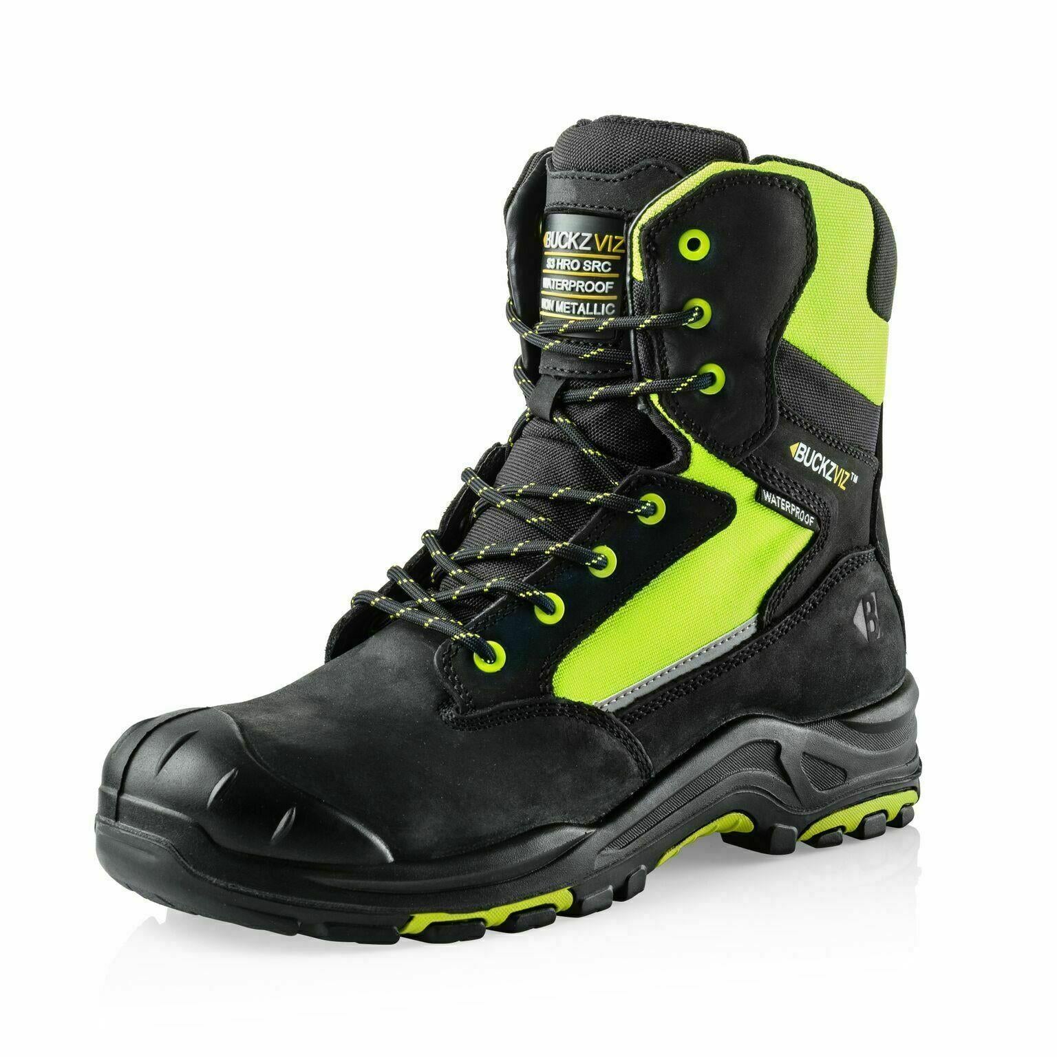 Buckbootz S3 black/yellow side-zip composite toe/midsole safety work boot #BVIZ1