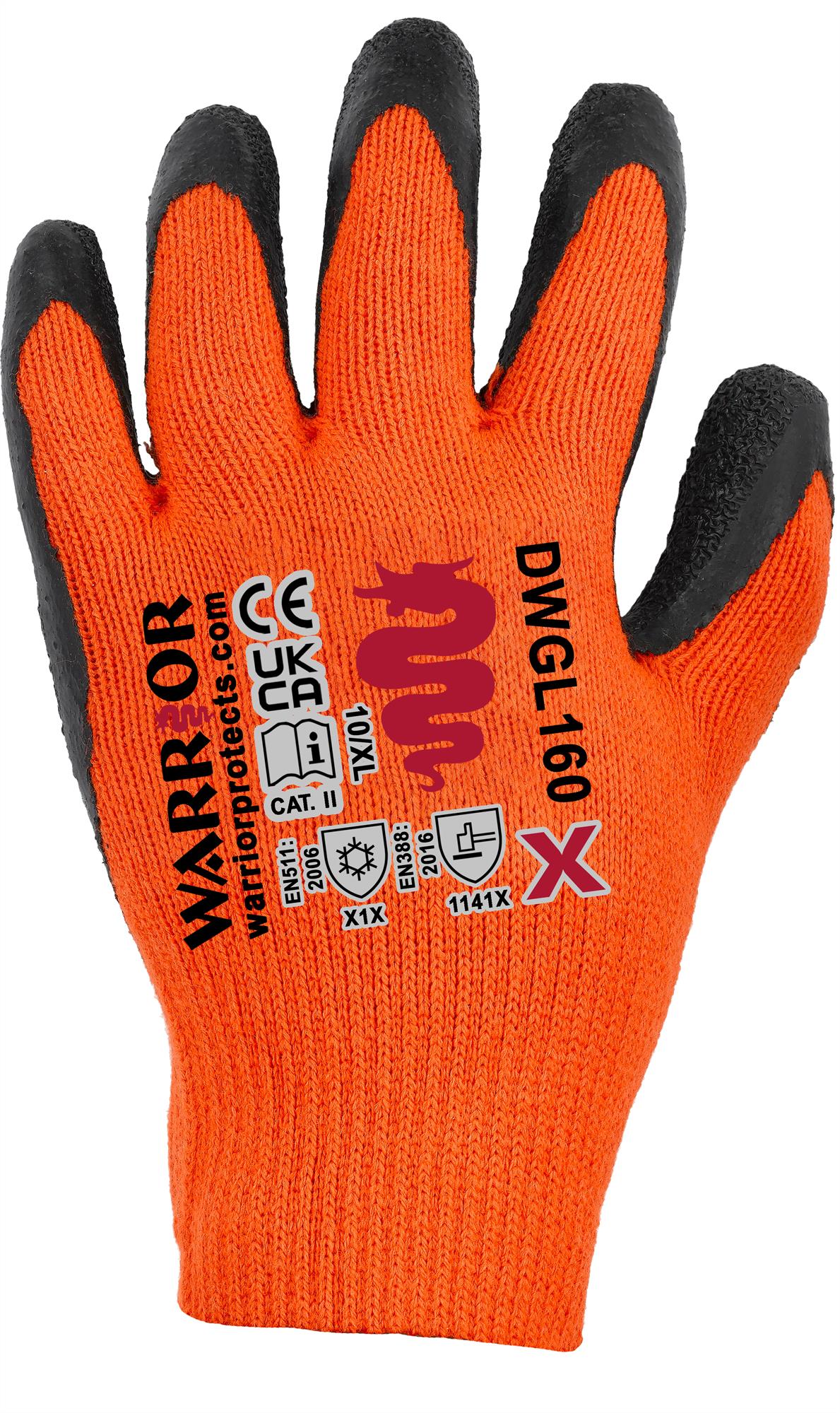 Warrior black latex thermal winter/cold-store work gloves (12 pairs)