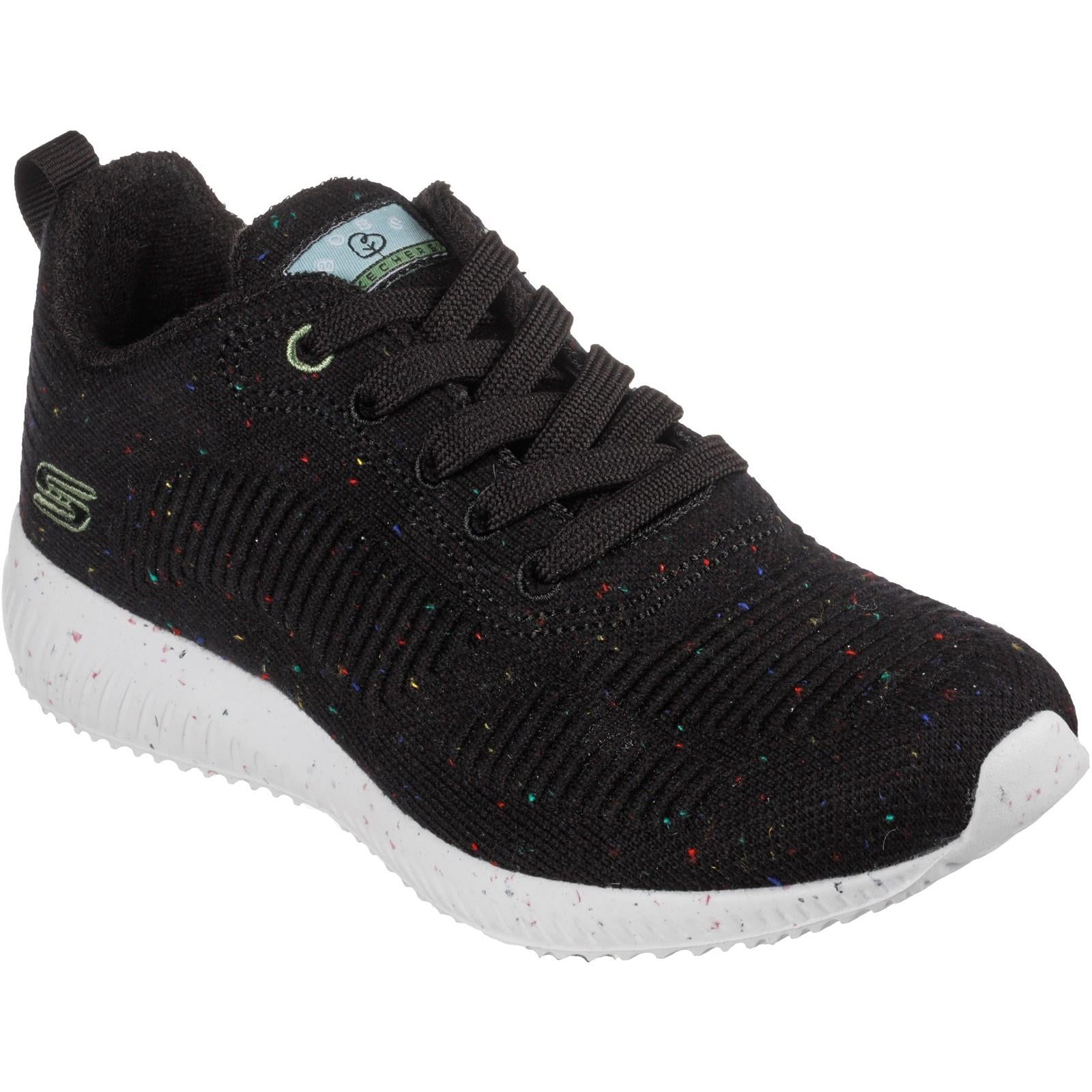Skechers Bobs Squad Reclaim Life ladies black memory foam lace up trainers shoes