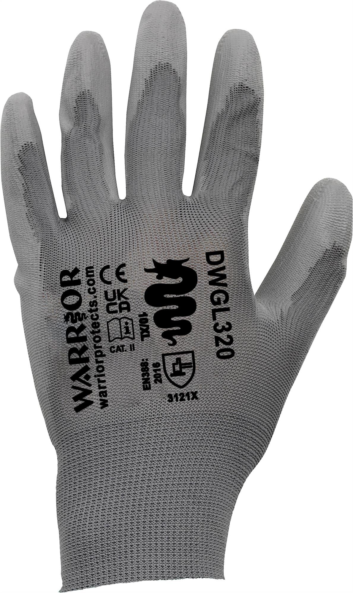 Warrior grey PU/polyester knitted work gloves (pack of 12 prs)