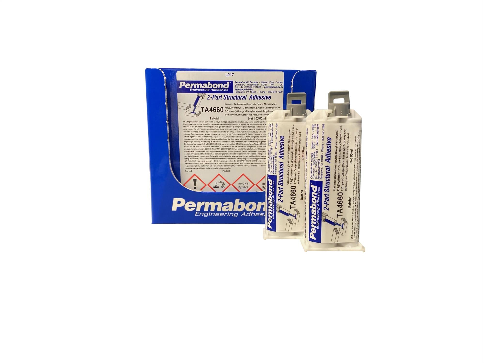 Permabond 2-part nylon bond 2:1 adhesive dual cartridge/nozzle 50ml #TA4660