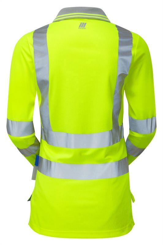 PULSAR® ladies long-sleeve hi-viz yellow moisture-wicking polo shirt #P702