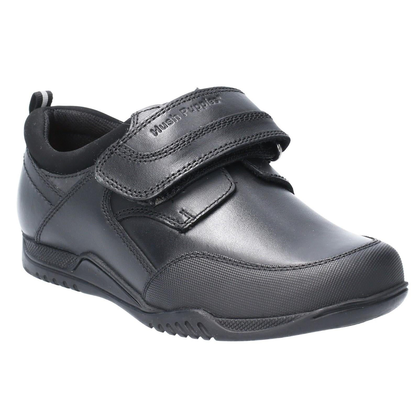 Hush Puppies Noah junior black smooth leather touch fastening shoe