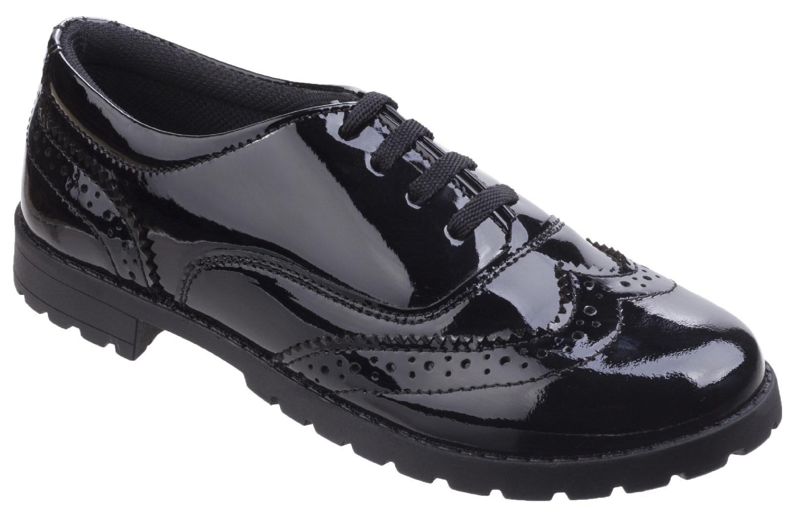 Hush Puppies Eadie black leather junior school girls brogue shoe