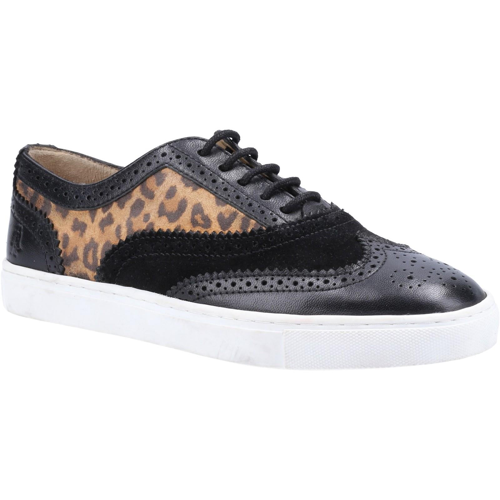 Hush Puppies Tammy black leopard leather ladies lace up brogue trainers shoes
