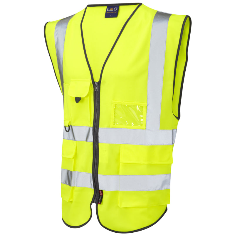 Leo LYNTON recycled sustainable source superior high visibility yellow waistcoat #W11
