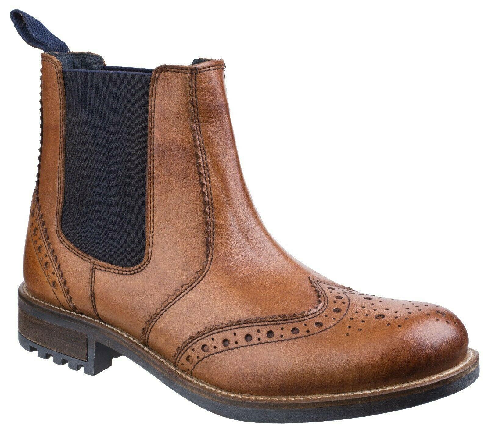 Cotswold Cirencester tan leather wing tip brogue Chelsea dealer boots