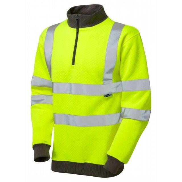 Leo BRYNSWORTY recycled sustainable sourced high visibility yellow 1/4 zip work sweatshirt #SS01