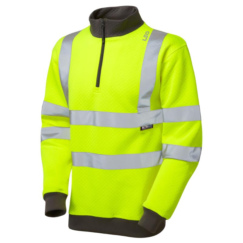 Leo BRYNSWORTY recycled sustainable sourced high visibility yellow 1/4 zip work sweatshirt #SS01