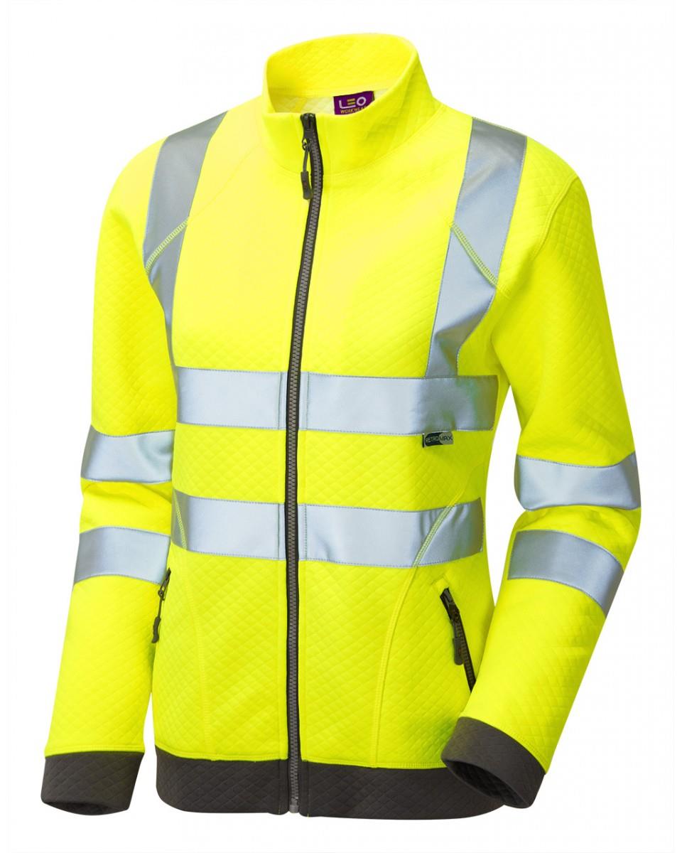 Leo HOLLICOMBE recycled sustainable high visibility yellow women's zipped sweatshirt #SSL03