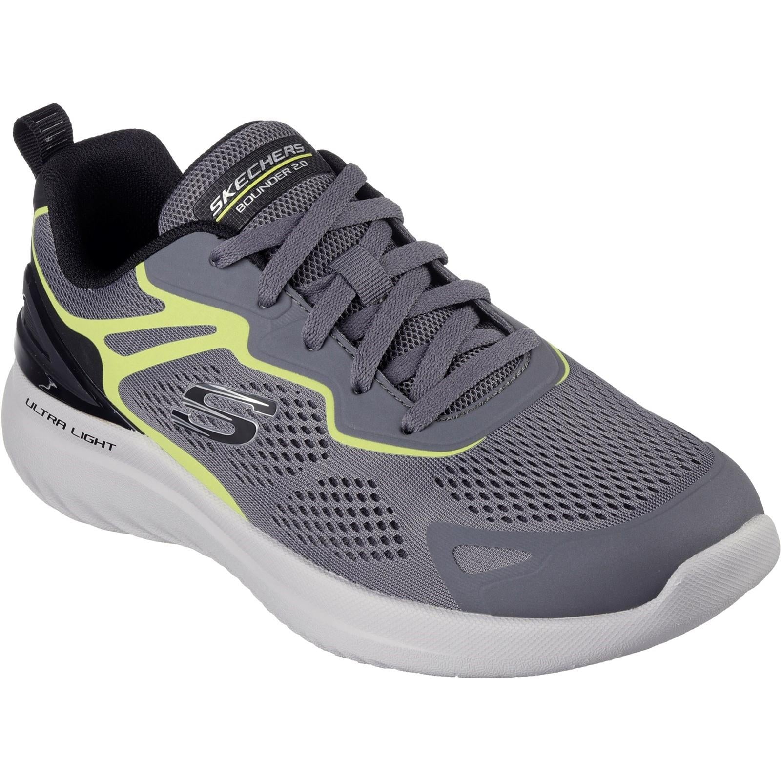 Skechers Bounder 2.0 Andal charcoal/lime memory foam sports gym trainers shoes