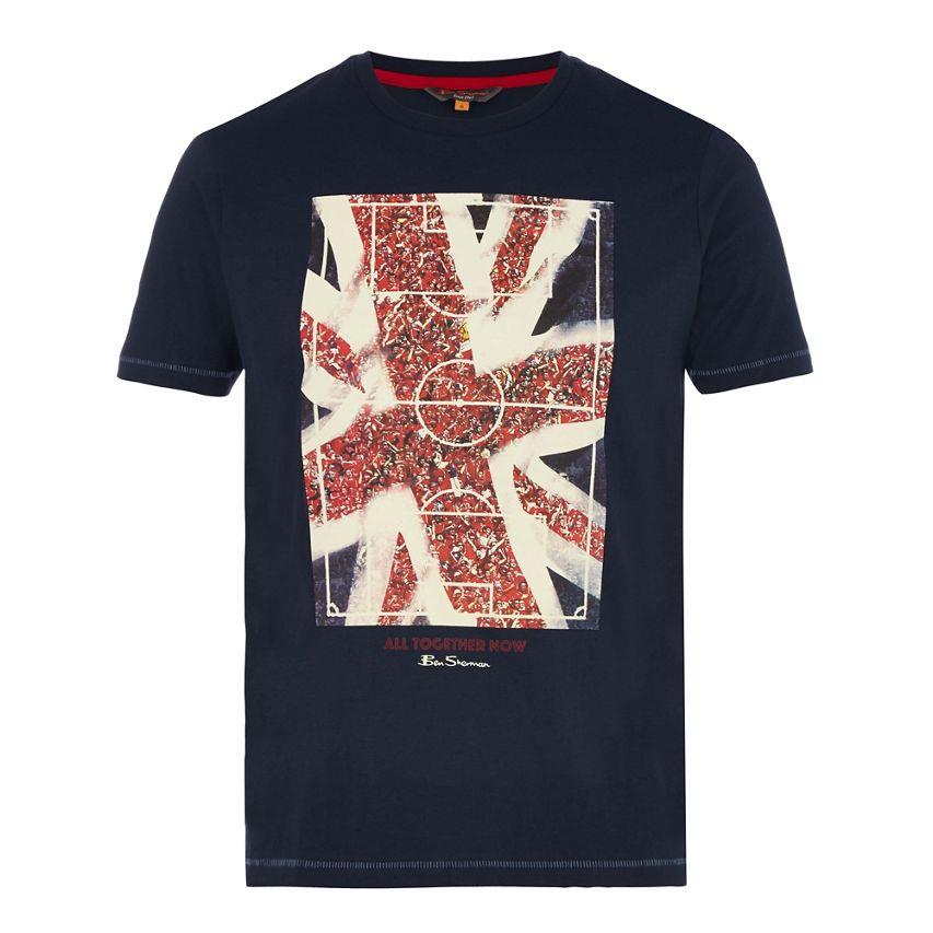 Ben Sherman Union Jack football pitch print navy 100% cotton t-shirt #50058