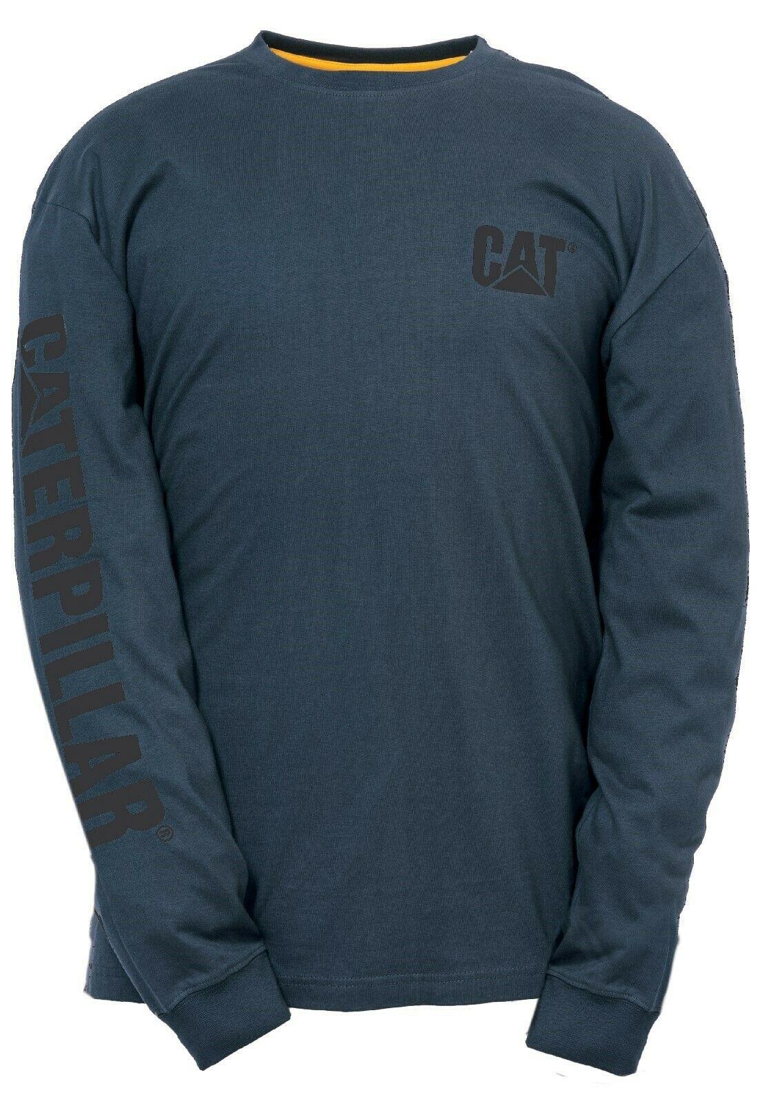 Caterpillar CAT Trademark Banner Tee marine navy cotton long-sleeve T-Shirt #1510034