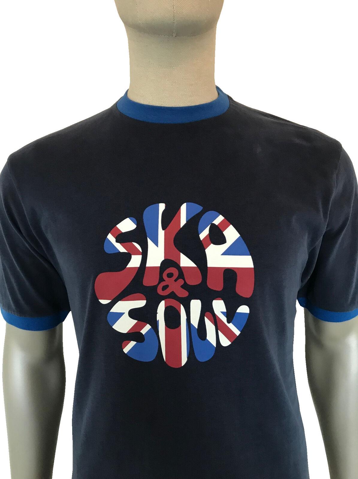 SKA &amp; SOUL logo navy blue cotton Union flag ringer Tee T-shirt