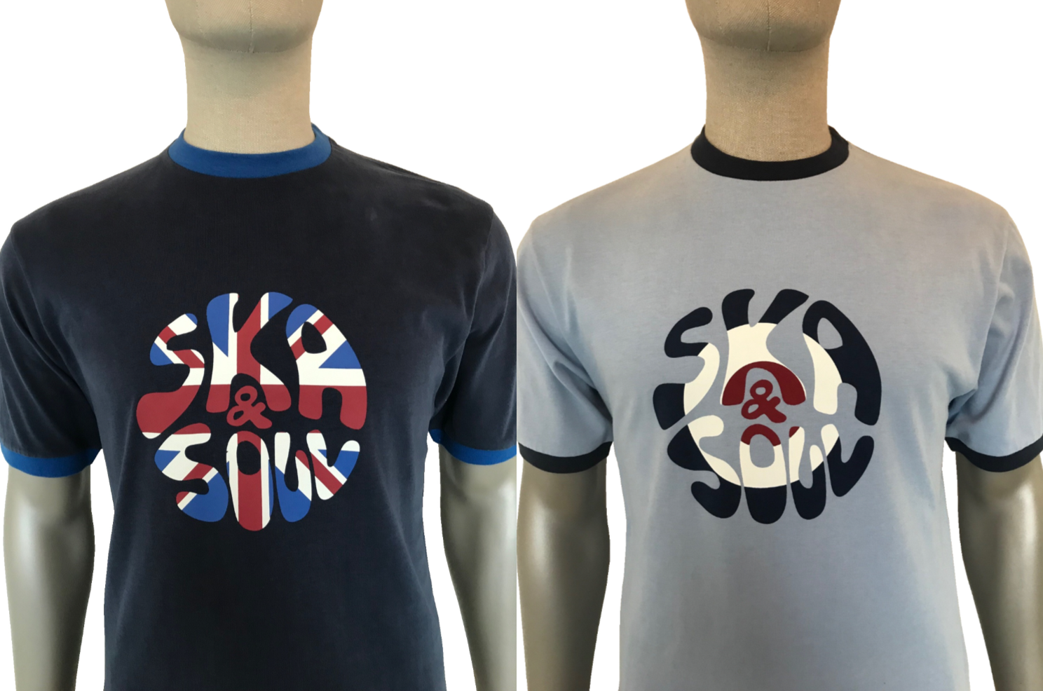 SKA & SOUL logo sky blue cotton Union flag ringer Tee T-shirt