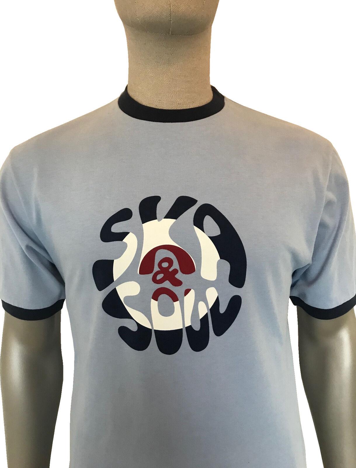 SKA & SOUL logo sky blue cotton Union flag ringer Tee T-shirt