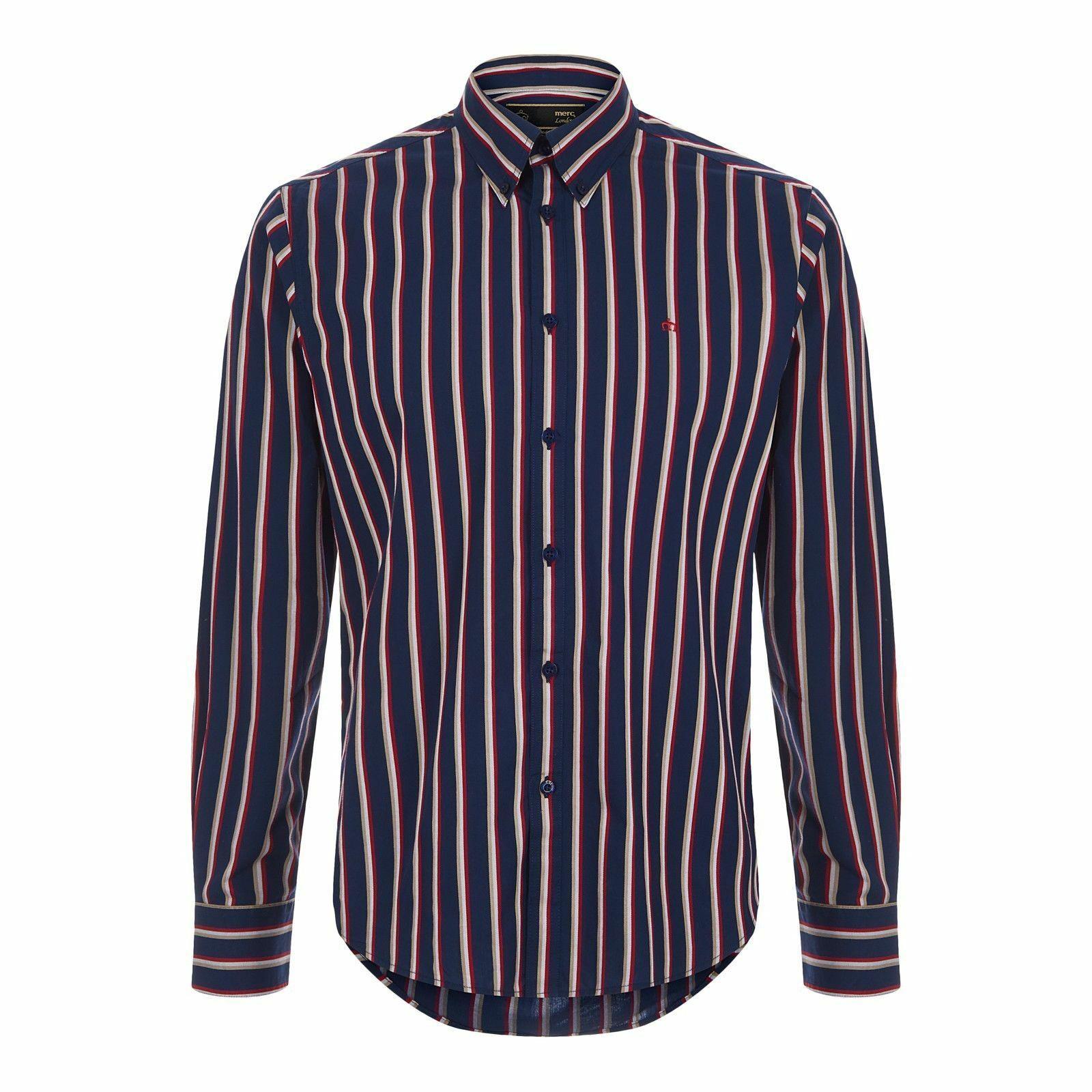 MERC Elsted navy long-sleeve striped cotton shirt