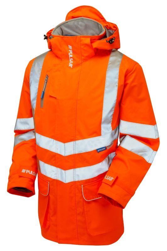 PULSAR® Rail high-visibility orange microfibre-lined padded Storm coat #PR502