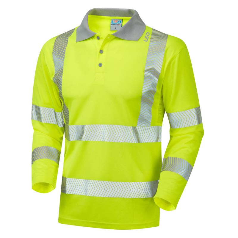 Leo BARRICANE recycled sustainable high visibility yellow long sleeve polo shirt