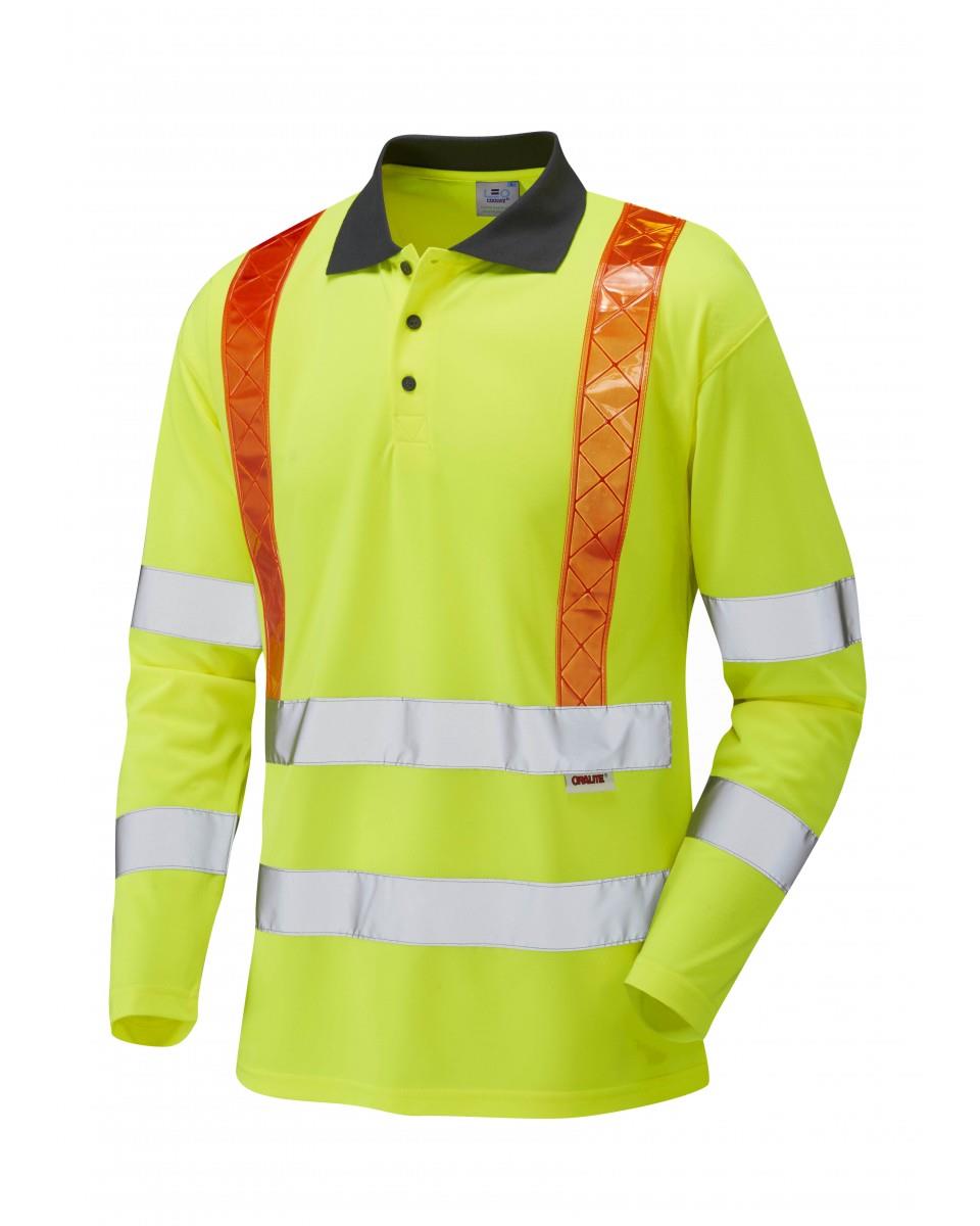 Leo BICKLETON recycled sustainable high visibility long sleeve yellow polo shirt
