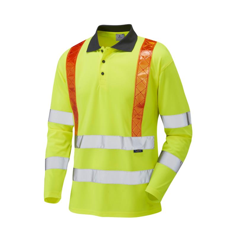 Leo BICKLETON recycled sustainable high visibility long sleeve yellow polo shirt