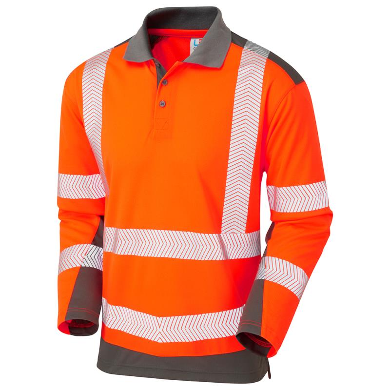 Leo WRINGCLIFF recycled sustainable high visibility orange/grey polo shirt