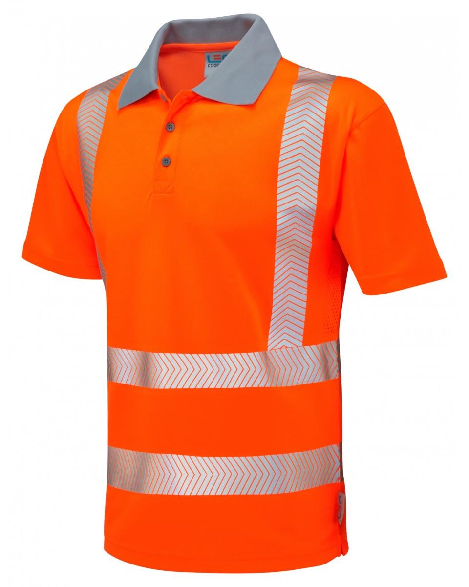 Leo WOOLACOMBE rail recycled sustainable high visibility orange polo shirt