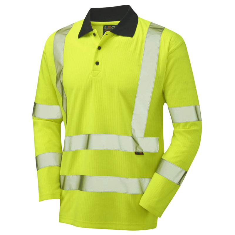 Leo SWIMBRIDGE recycled sustainable source high-visibility yellow long-sleeve polo-shirt #P05