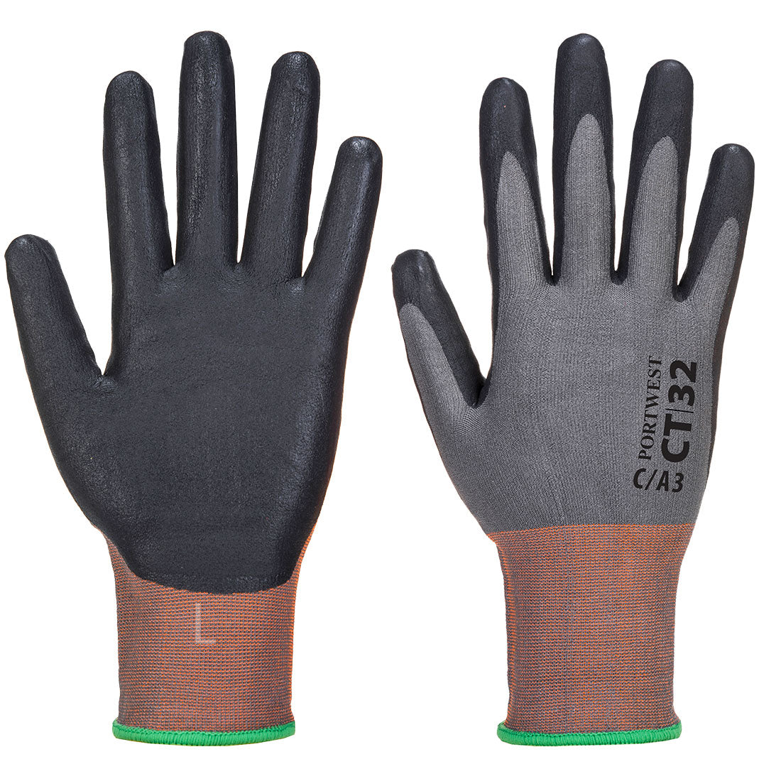 Portwest anti-cut MR Micro Foam Nitrile grey/black washable glove #CT32