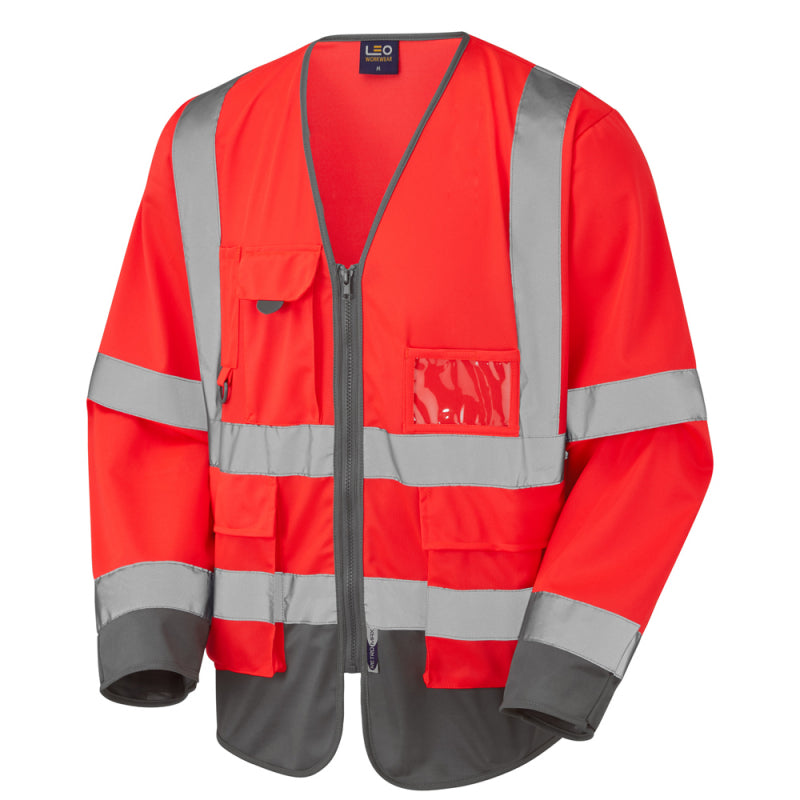 Leo WRAFTON recycled sustainable source superior sleeved high visibility red/grey waistcoat #S12
