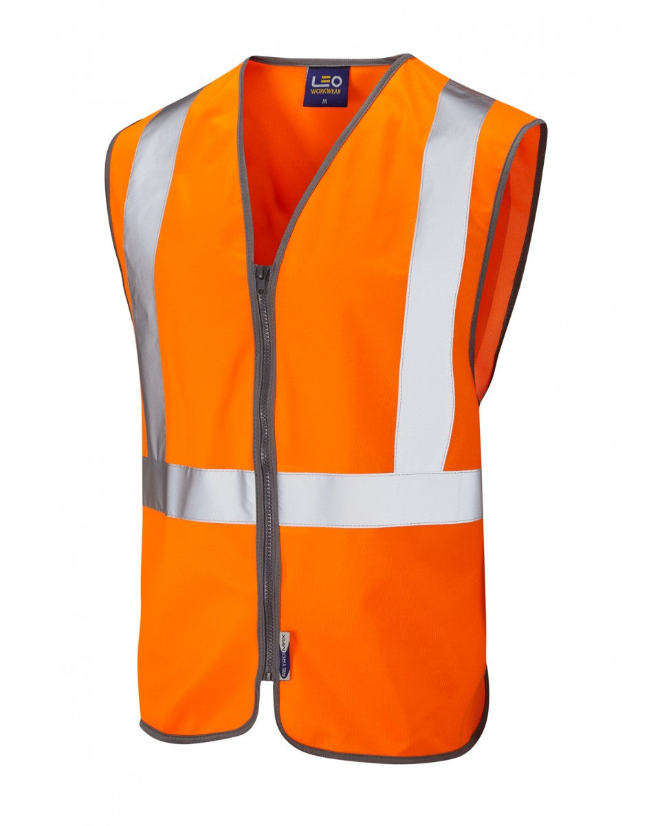 Leo EGGESFORD recycled sustainable high visibility orange zip-front waistcoat
